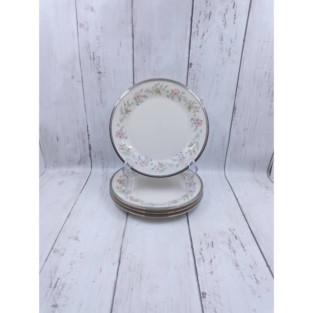Lenox Fliration 4 Bread & Butter Plates Dimension Pastel Floral w/ Platinum Trim